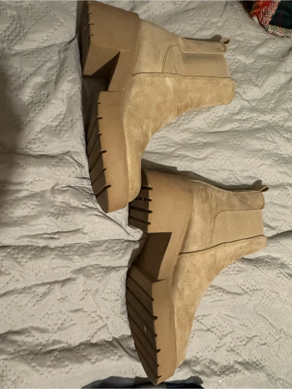 Madden Girl Beige Suede Lug Heel Chelsea Booties